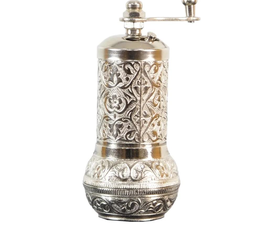 Turkish Coffee Grinder - Vintage-Style Manual Mill for Pepper, Salt, Coffee and Kitchen Decor Gift (Silver)