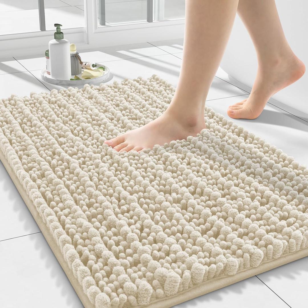 Smiry Bathroom Rugs Mat 24x16, Extra Soft Absorbent Chenille Bath Rugs, Non Slip Rubber Backing Machine Washable Quick Dry Bath Mats for Bathroom Floor, Tub, Shower, Home Decor Accessories, Sand