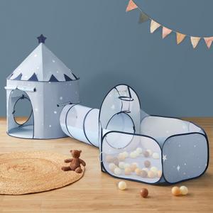 Tiny Land 3in1 Baby Tunnel for Toddlers with Ball Pit & Play Tent, Pop Up Crawl Tunnel for Kids, Indoor/Outdoor Play Tunnel, Foldable Baby Crawling Tunnel Toy (Blue)