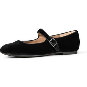 Amazon Essentials Womens Mary Jane Ballet Flat (9, Black Velvet)