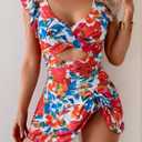 Aidonger One Piece Swimdress Swimsuit for Women Tummy Control Ruffle Swim Dress Skirt V Neck Cutout Wrap Bathing Suit (L)