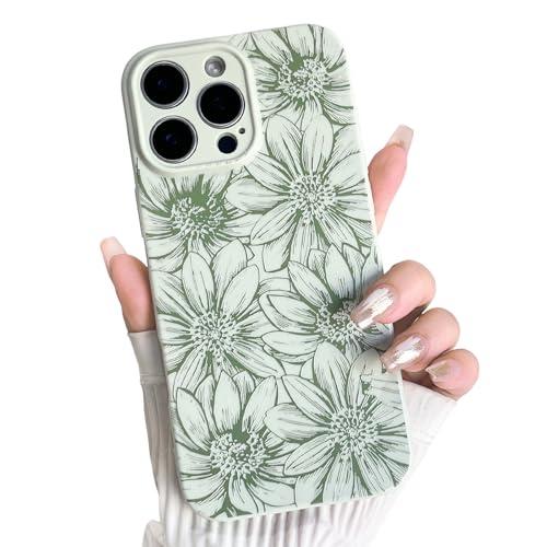 NITITOP Compatible with iPhone 16 Pro Case Silicone Flower Cute Floral Sunflowers Pattern for Women Girl Trendy Slim Fit TPU Silicone Shockproof Full Camera Protection Cover - Green2