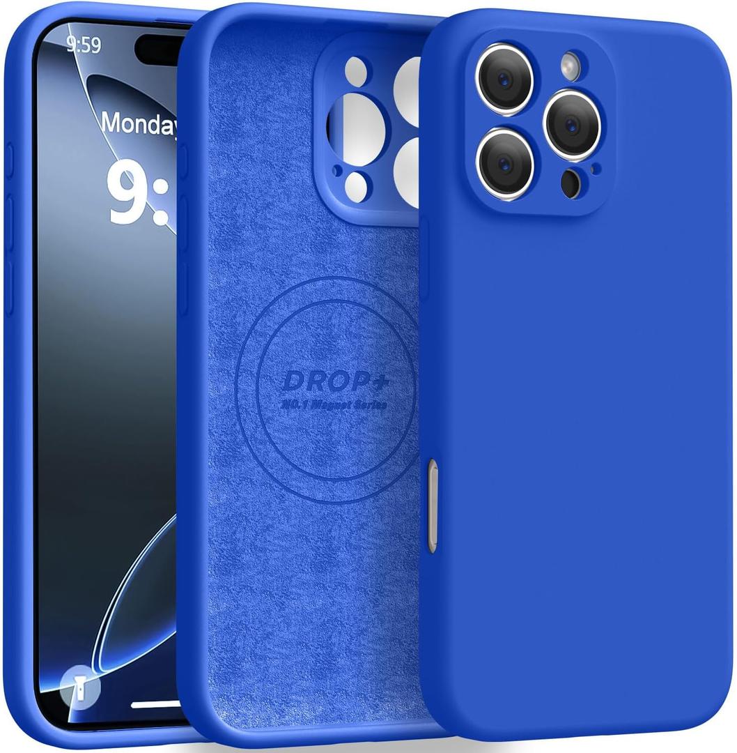 Magnetic for iPhone 16 Pro Case [Compatible with Magsafe] [Premium Silicone Satin-Smooth Touch] Slim Shockproof Anti-Scratch Microfiber Lining Case, 6.3 inch, Klein Blue