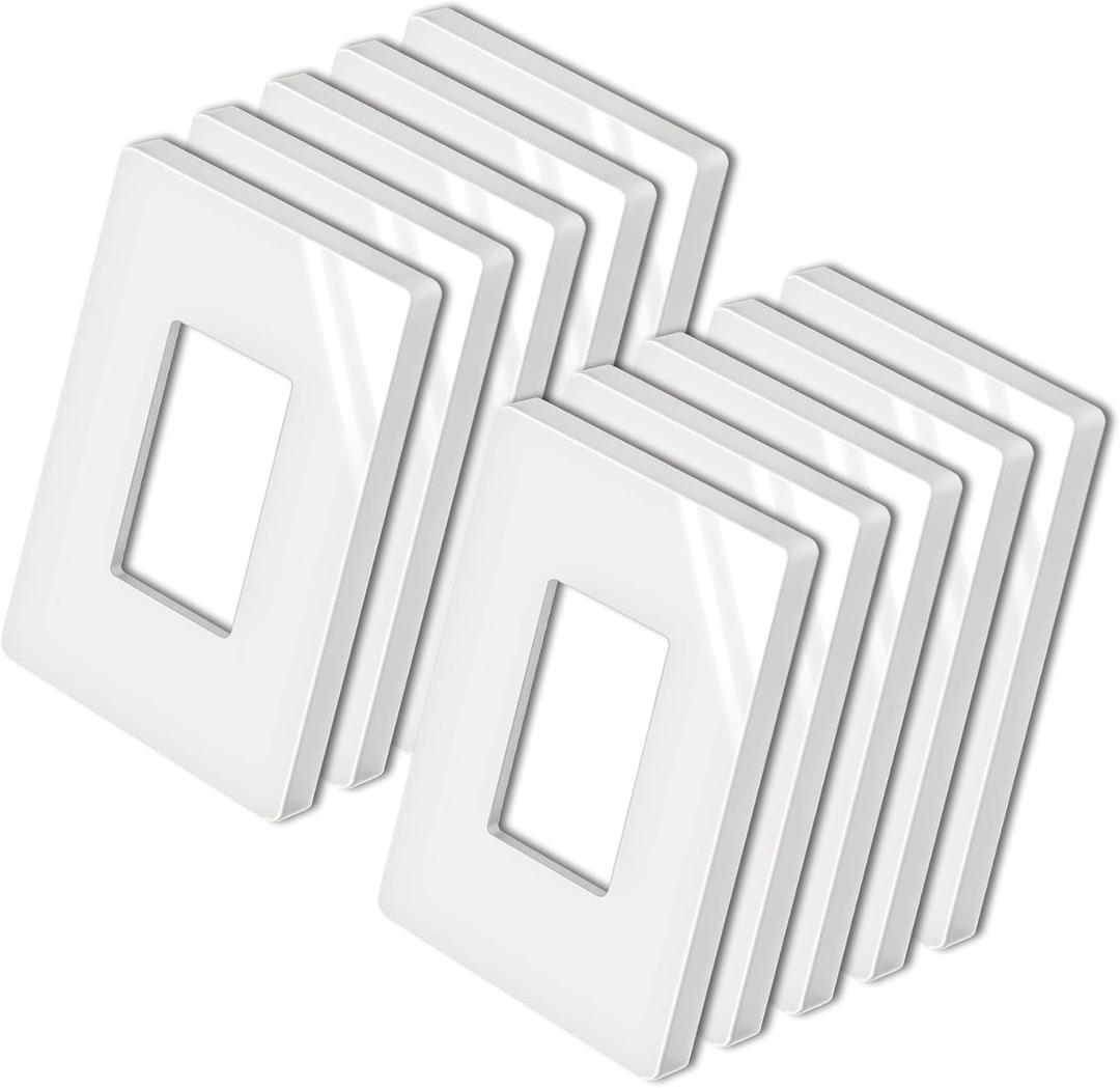 BESTTEN [10 Pack] Midsize Screwless Wall Plate, USWP4 Glossy Off White, Midway Decor Outlet Cover, Midsized Switch Plate, 1 Gang, H4.88" x W3.11"