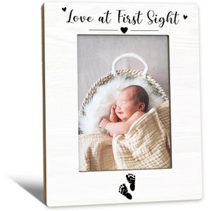 Baby Picture Frame 5x7, First Grandbaby Grandchild Photo Frame, Baptism Gifts for Girl Boy, Love at First Sight Frames, Babys First Year Wooden Picture Photo Frames for Nursery Room Decor