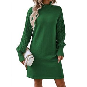 Sovoyontee Women's 2025 Fall Long Sleeve Mock Neck Sweater Dress Casual Loose Ribbed Knit Mini Short Pullover Dresses Green, XL