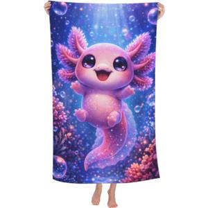 Cute Axolotl Beach Towel, Soft Lightweight Microfiber Quick Dry Bath Towels Gifts for Bathroom, Pool, Travel, Swimming Decor 31"x51"