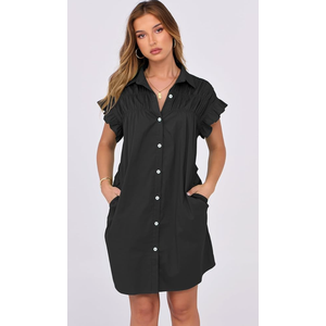 ANRABESS Womens Summer Button Down Shirt Dress Ruffle Short Sleeve Mini Dresses Loose Fit Beach Casual Sundress with Pockets, Size XXL