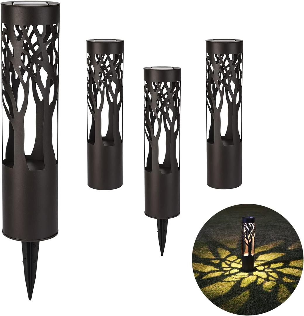 4Pack Solar Pathway Lights Outdoor, Landscape Lighting Dust to Dawn Solar Lights for Garden Decor, Metal Path Lights Solar Powered for Yard Lawn Patio Walkway Warm Yellow