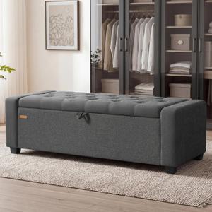 SONGMICS Storage Ottoman, Storage Chest Bench with Legs, End of Bed Bench with Safety Hinges, Pull Tab, for Living Room, Bedroom, 19.7 x 47.6 x 16.5 Inches, Linen-Look Fabric, Slate Gray ULOM511GN01