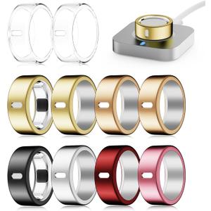 10 Pack Cover Compatible for Oura Ring 4/Gen 3 Heritage/Gen 3 Horizon,(NOT Compatible with Oura 4 Ceramic),Charging Directly,Rugged TPU Elastic Finger Protector for Workout Women Men-Size 7 (2Gold+Silver+2RG+Black+2Clear+Pink+Red)