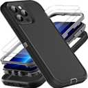 YKHJKLEC for iPhone 13 Pro Max Case, Military Grade 3 in 1 Heavy Duty Shockproof/Drop Proof/Dust Proof Case with 2Pcs Tempered Glass Screen Protector (Black/Grey)