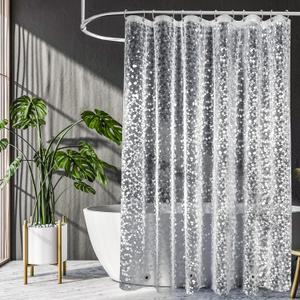 UFRIDAY Clear Shower Curtain 48 x 72 inches,3D Cobblestone Stall Shower Curtain Liner for Bathroom Water Repellent EVA Plastic Shower Liners with 2 Big Heavy Magnets