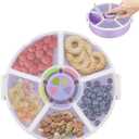 Pawtong Snack Rotator Container Reusable Snack Box with 5 Compartment Dispenser and Lid, Color Matching Opening Lid, BPA and PVC Free, for Home, School, Travel (1 Pack- Purple)