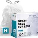 Plasticplace Trash Bags, Compatible with Simplehuman Code H, 8-9 Gallon Trash Can Liners, White Drawstring Garbage Bags, 100 Count Heavy Duty