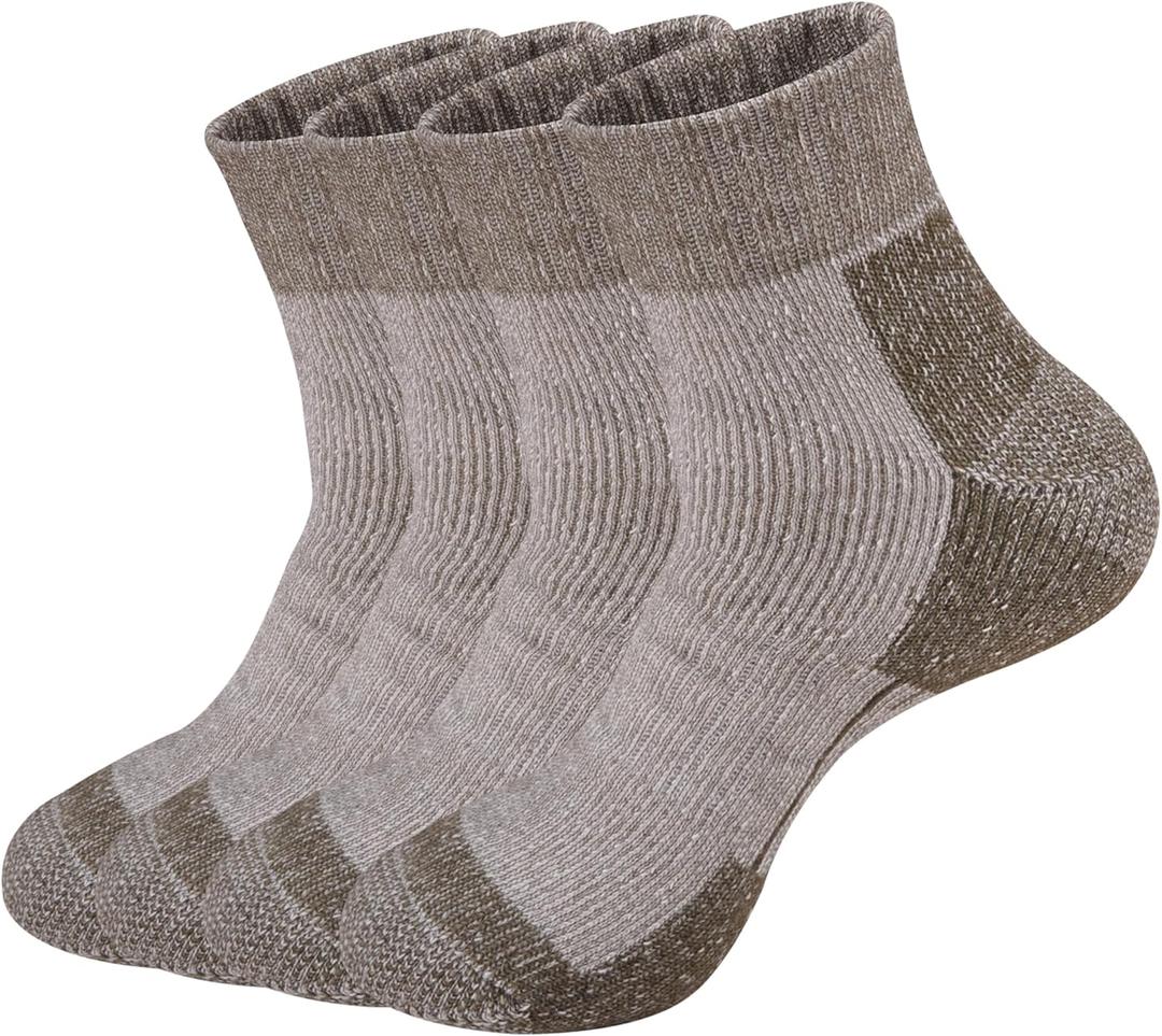 ECOEY Men's Merino Wool Cushioned Hiking Trekking Socks 4 Pairs, Quarter Length with Moisture Wicking (10-13, Oliver2)