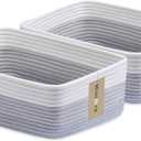 MiniArk Large Shallow Organizing Baskets 15x11x5.1 Inches - Rope Woven Storage Bins for Bathroom, Shelves, Cube Closet, Gradient Grey 2 Packs