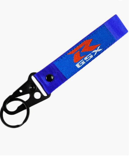 Motorcycle Key Chain Embroidered Tag Automobile Car Motor Key Ring Karabiner Shackle Compatible with Suzuki GSX-R (Blue)