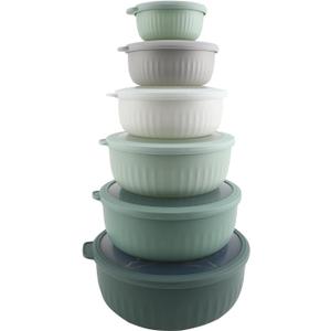 COOK WITH COLOR Prep Bowls with Lids- Wide and Deep Nesting Plastic Small Mixing Bowl Set with Lids, 12 Piece Set - Wide Bowls, Sage