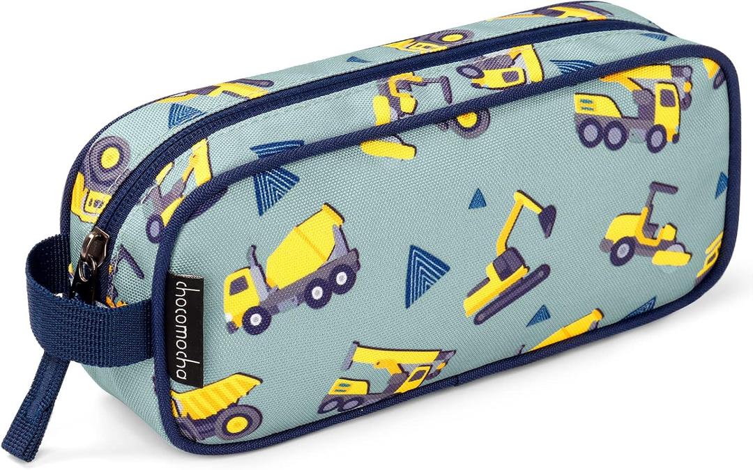Choco Mocha Kids Pencil Case for Boys, Soft Zipper Pencil Pouch for Boys, Kids Pencil Case for School Truck Pencil Bag for Toddler Boy, Gray