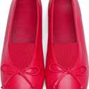 Ballet Flats for Women Cute Bow Round Toe Mary Janes Comfortable Faux Leather Slip On Ballerina Shoes (8, Red)