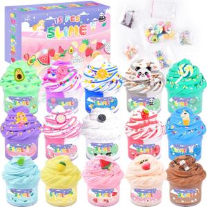 15 Pack Butter Slime Kit with Fruits Charms, Birthday Gift, Slime Party Favors for Girls and Boys, Super Soft & Non-Sticky, Scented Slime for Kids, DIY Stress Relief Toy
