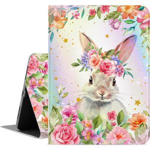 Lokigo Case for iPad Air 11 Inch M4/M3/M2 (2026/2025/2024), for iPad Air 5th Generation / 4th Gen (2022/2020) 10.9 Inch, Pencil Holder/Touch ID Function, Shockproof Smart Stand Cover, Rabbit Floral