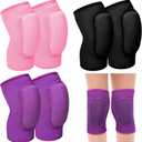 Hungdao 3 Pairs Volleyball Knee Pads for Kids Soft Breathable Brace Non Slip Padded Sponge Knee Support for Girls Boys Dance, Football, Skating, Running, Youth Sports (Small, Pink, Purple, Black)