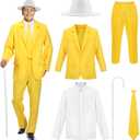 6 Pcs Halloween Sunny Costume for Man Yellow Suit Shirt Pants Tie Uniform Set for Halloween Outfit Cosplay Party