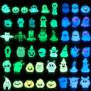 58 Pcs Halloween Luminous Mini Figures Glow in Dark Tiny Resin Figures Set Fairy House Diorama Accessories Halloween Pumpkin Ghost Skull Ornament for Garden Dollhouse Craft DIY(Ghost)