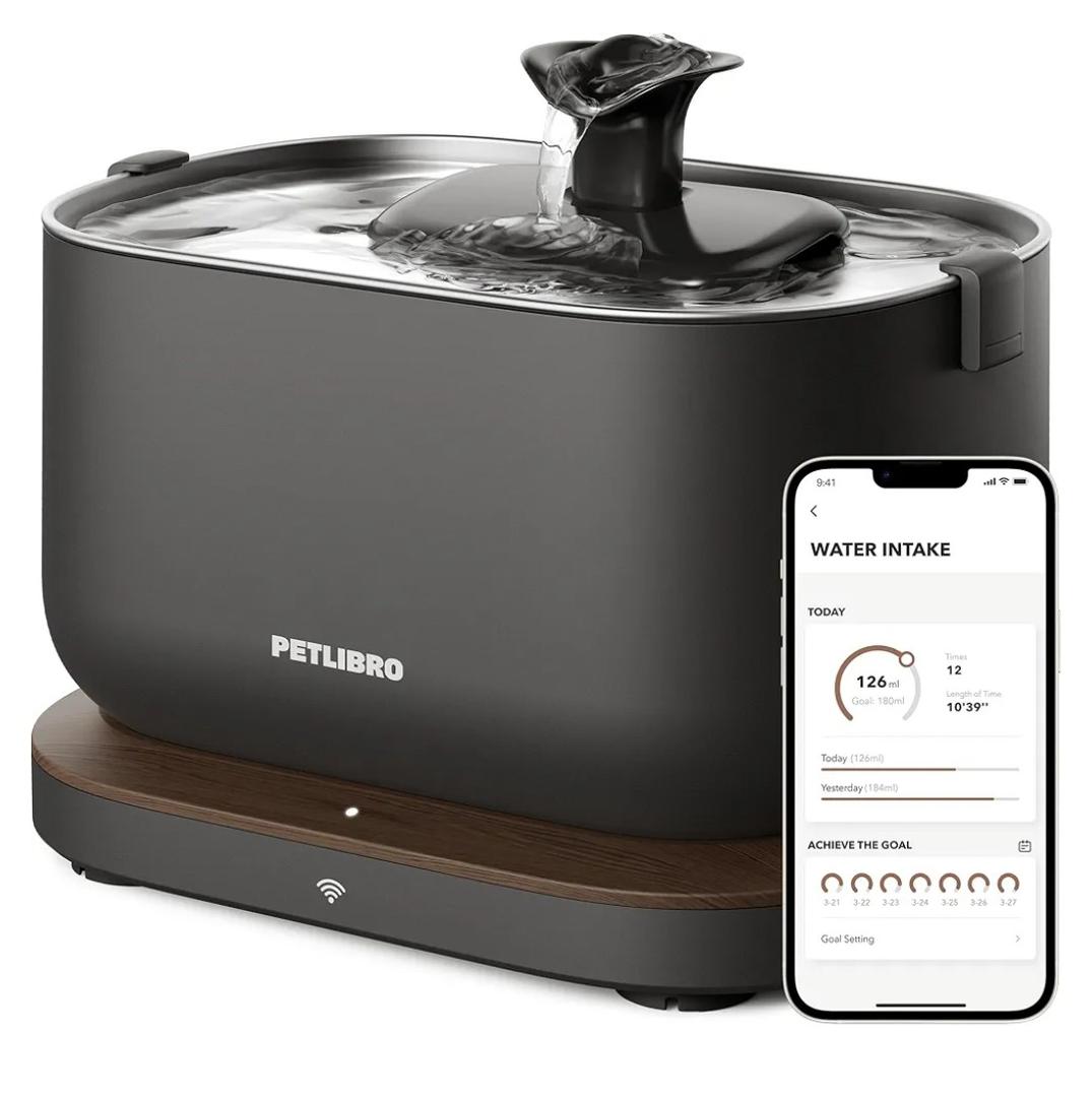 PETLIBRO Cat Water Fountain, App Monitoring Pet Fountains for Cats Indoor with Stainless Steel Tray, 2.5L/84oz Dockstream Automatic Water Dispenser for Drinking, 2.4G Wi-Fi Smart Bowl Inside MISSING PUMP