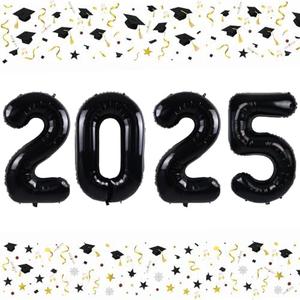 Smlpuame 40 Inch 2025 Balloons Black, LargeFoil Number Balloons for Happy New Years Festival Celebration Party Supplies Class of 2025 Graduation Decorations,Set of 2