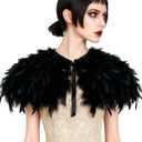 L'VOW Fashion Feather Cape Stole Black White Beige Shawl Iridescent (S2-black)