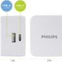 Philips iPhone USB Wall Charger Block, 22.5W Charging Block with USB C and USB A for iPhone 16, 15, 14 Series, iPad, Power Adapter Cube, Foldable Plug Charging Box, White, DLP2507PTS1/27