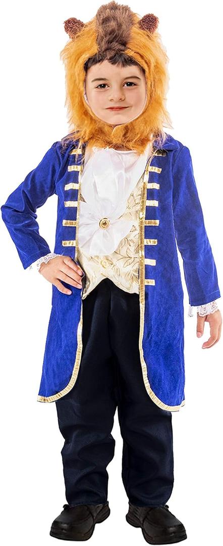 Augwindy Prince Charming Costume Colonial Cosplay Dress Up Pretend Play Halloween Party for Toddlers Kids Boys Aged 3-12 (Tag XS(3-4T), Blue)