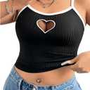 SOLY HUX Women's Plus Size Goth Cami Crop Tops Contrast Mesh Spaghetti Strap Summer Top, X-Large Plus, Black