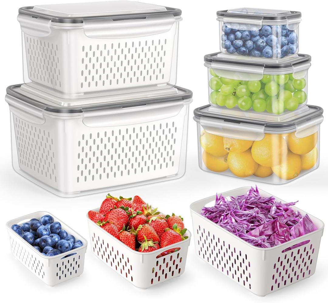 HOTEC 5-Pack Large Fruit Storage Container with Removable Colander, BPA Free Dishwasher & microwave safe Largest 4.15L