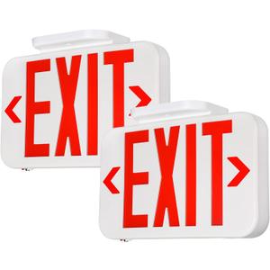 TORCHSTAR LED Exit Sign, Emergency Exit Light with Battery Backup, Double Face, UL 924, AC 120/277V, Damp Location, Hardwired Red Letter Exit Lights for Business Indoor, Pack of 2, 2 units