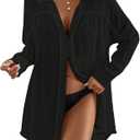 Bsubseach Long Sleeve Cover Up Shirt Oversize Button Down White Woman Black Coverup