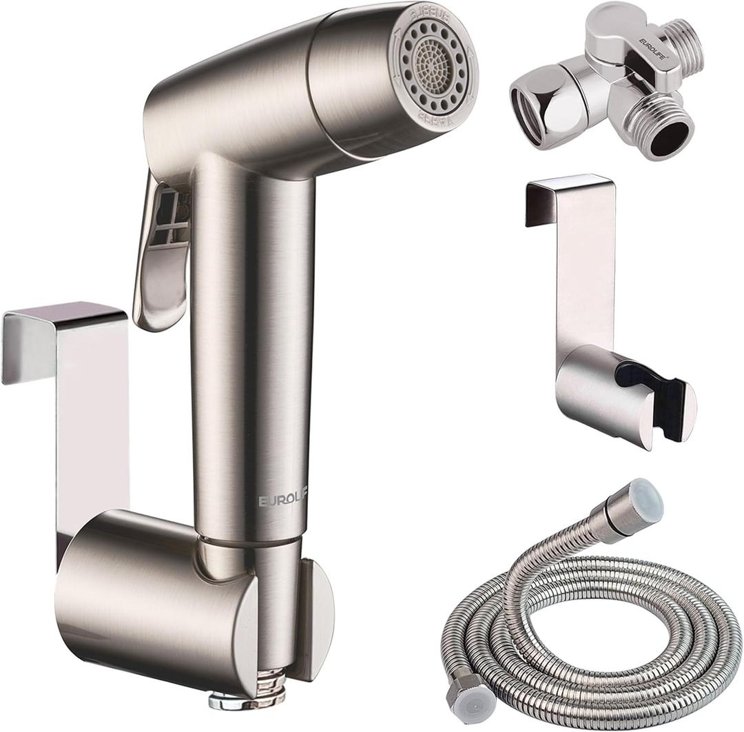 Handheld Bidet Sprayer for Toilet, Dual Spray Modes with Lockable Push Button, High Pressure Bathroom Sprayer, No-Drill Toilet Tank Mount, Stainless Steel Hose Set, Black Finish, Niken Color