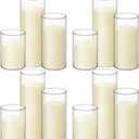 12 Pillar Candles W Vases,3.4''x 4.7'', 7'', 9.8'',Ivory White