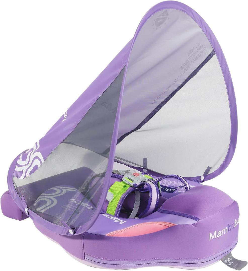Mambobaby Baby Float with Canopy & Tail Non-Inflatable Baby Swim Float Upgrade Soft Infant Pool Float Sun Protection Newborn Pool Float 3-24 Months Skin-Friendly Material for Toddler Boys Girls, Small