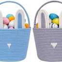 CubesLand Baby's First Easter Basket Set - 2-Piece Empty Easter Egg Hunt Basket for Boys & Girls, Cute Bunny Rabbit Buckets with Ears for Kids, Toddlers, Children Large