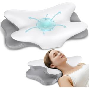 Cervical Neck Pillow for Pain Relief - Ergonomic Side Sleeper Pillow for Neck Support, Contour Pillow for Bed Sleeping, Cooling Memory Foam Pillows Orthopedic Pillow for Back Stomach Sleepers (White)