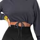 LovelyWholesale Womens Cropped Hoodie Workout Long Sleeve Shirts Running Crop Tops Grey Large (Gray, L)