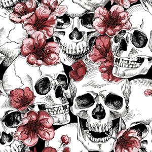 2 x Halloween Skull Floral Peel and Stick Wallpaper Red Sugar Skull Floral Gothic Wallpaper Vinyl Removable Self Adhesive Wall Paper for Bedroom Cabinets Accent Wall Decorations 17.3"x118"