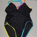 popvil Women's One Piece 2025 Tummy Control Swimsuits Neon Color Block Swimwear Deep V Neck Slimming Bathing Suit (Size Large, Black)
