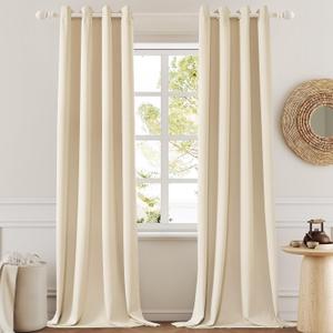 Room Darkening Curtains Thermal Insulated Blackout Drapes Solid Window Treatment Set Grommet Top Light Blocking Blackout Curtain for Living Room Bedroom (W52 x L120 Inch, Beige Cream)
