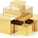 Geelin 6 Pack Acrylic Risers for Display Acrylic Cube Boxes Risers Display Stands with Hollow Bottoms Decorative Stand for Jewelry Candy Table Decor 6 Sizes(Gold,3 to 8 Inch,Square)