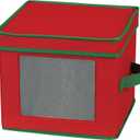 Household Essentials 534RED Holiday China Dinnerware Storage for Salad Plates or Bowls | Removable Lid | Red Canvas with Green Trim